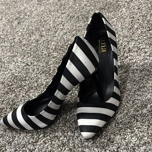 Anna Black and White Striped Heels
